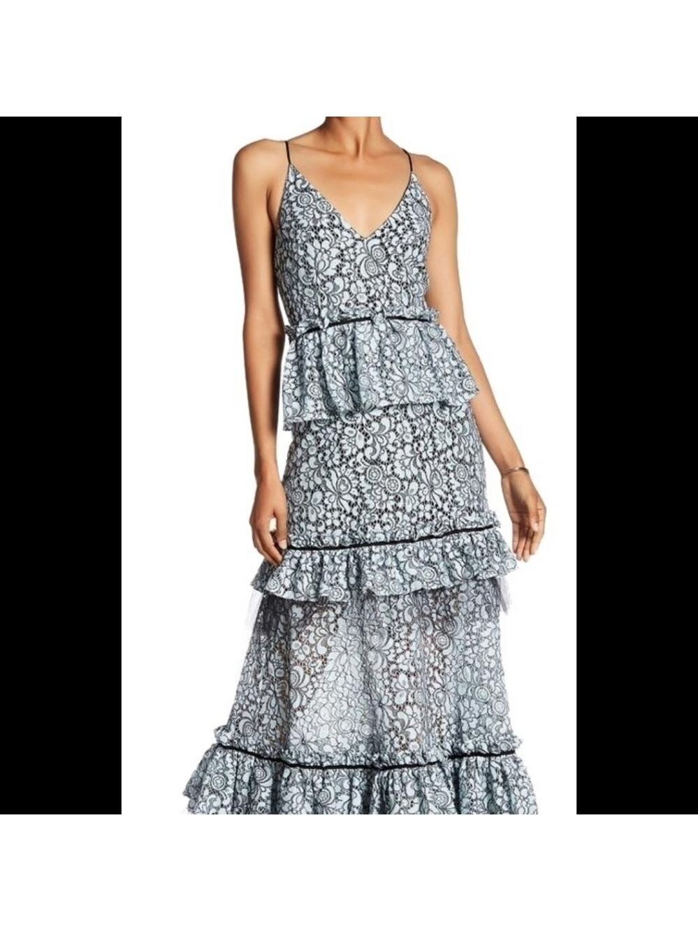 Host Pick! Zac Posen Briana Black/blue lace Gown With Tulle Layers